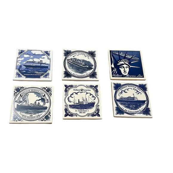 Vintage Holland America Line Porcelain Coasters Set of 6 - Picture 1 of 10